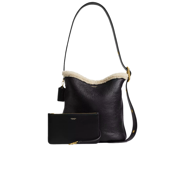 Coach Women's Bleecker Bucket Bag In Shearling Brass/Black Natural