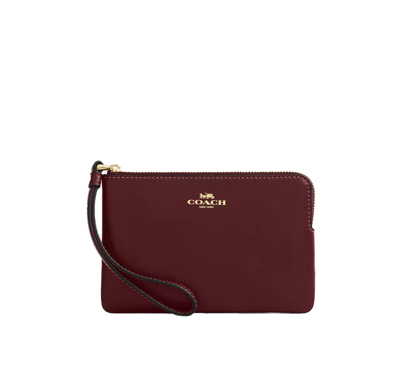 Coach Women's Corner Zip Wristlet Gold/Maroon