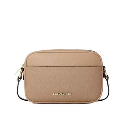 Michael Kors Women's Jet Set Small Signature Logo Camera Crossbody Bag Camel
