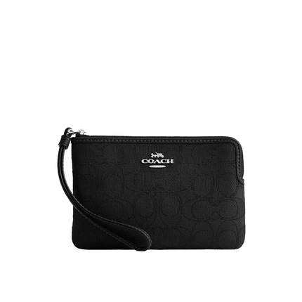 Coach Women's Corner Zip Wristlet In Signature Jacquard Silver/Black