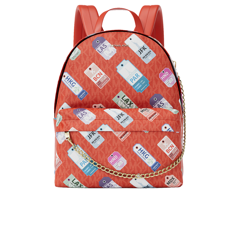Michael Kors Women's Slater Medium Printed Signature Logo Backpack Dk Sangria
