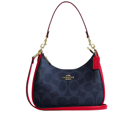 Coach Women's Teri Hobo Bag In Signature Canvas Gold/Denim/Bold Red