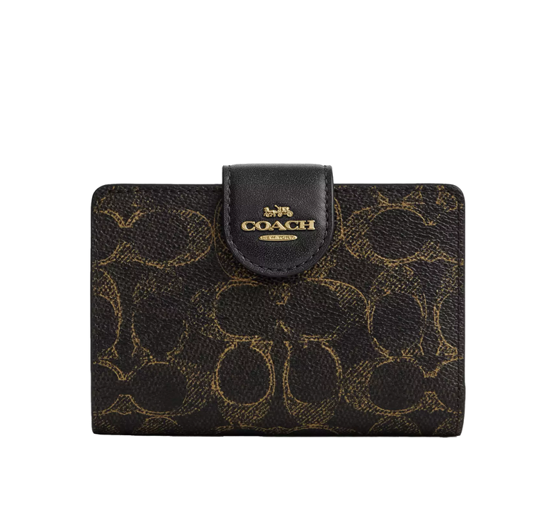 Coach Women's Medium Corner Zip Wallet In Loved Signature Canvas Gold/Brown