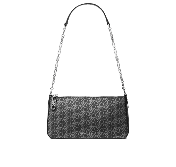 Michael Kors Women's Empire Medium Metallic Chain-Link Pochette Black Silver