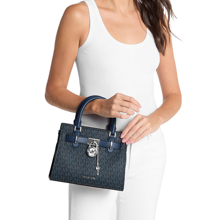 Michael Kors Women's Hamilton Small Signature Logo Satchel Bag Admiral/Silver
