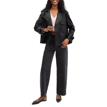 Coach Women's Mini Leather Trench Coat Black