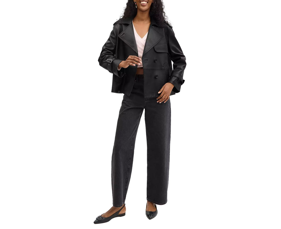 Coach Women's Mini Leather Trench Coat Black