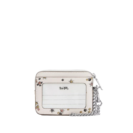 Coach Women's Zip Card Case With Star Print White/Silver