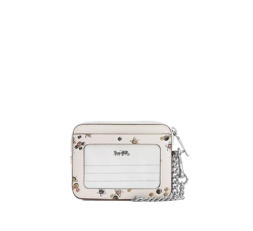 Coach Women's Zip Card Case With Star Print White/Silver