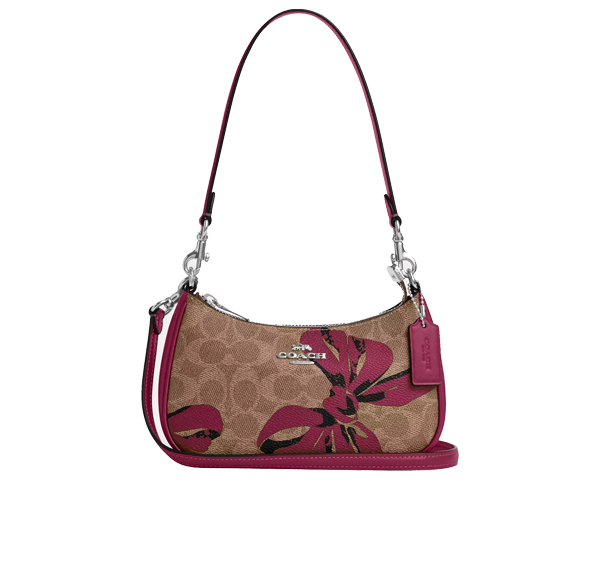 Coach Women's Teri Mini Crossbody Bag In Signature Canvas With Bow Print Silver/Tan/Pink Multi