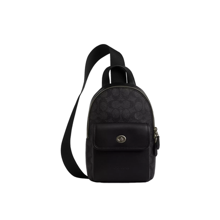 Coach Men's Small Turnlock Sling Pack In Signature Canvas Gunmetal/Charcoal/Black