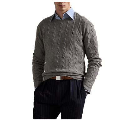 Polo Ralph Lauren Men's Cable-Knit Wool-Cashmere Sweater Fawn Grey Heather