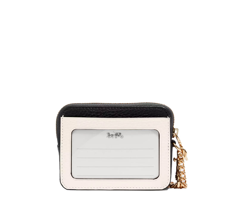 Coach Women's Zip Card Case In Colorblock Gold/Chalk Multi