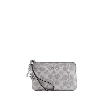 Coach Women's Boxed Corner Zip Wristlet In Signature Canvas With Charms Silver