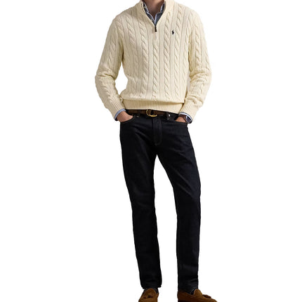 Polo Ralph Lauren Men's Cable-Knit Cotton Quarter-Zip Sweater Andover Cream