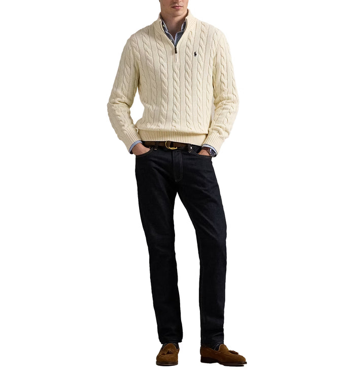Polo Ralph Lauren Men's Cable-Knit Cotton Quarter-Zip Sweater Andover Cream