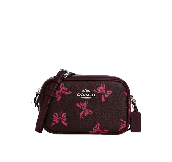 Coach Women's Mini Jamie Camera Bag With Bow Print Silver/Merlot Multi