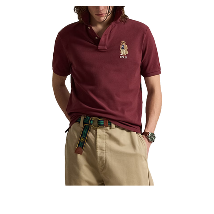 Polo Ralph Lauren Men's Classic Fit Polo Bear Mesh Polo Shirt Red Wine Heritage Bear