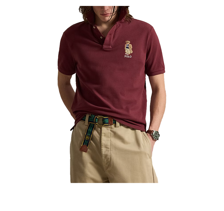 Polo Ralph Lauren Men's Classic Fit Polo Bear Mesh Polo Shirt Red Wine Heritage Bear