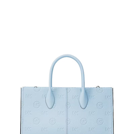 Michael Kors Women's Mirella Medium Logo Debossed Satchel Bag Pale Ocean/Silver