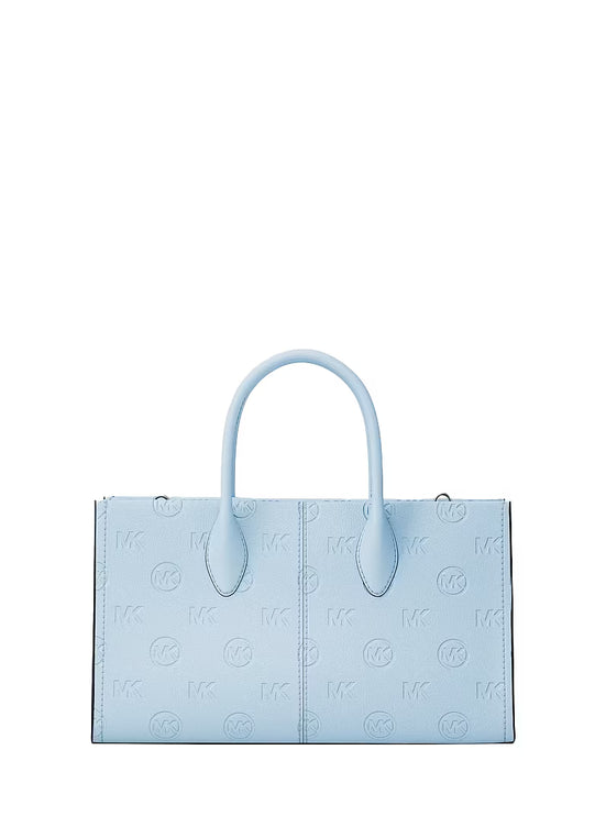 Michael Kors Women's Mirella Medium Logo Debossed Satchel Bag Pale Ocean/Silver