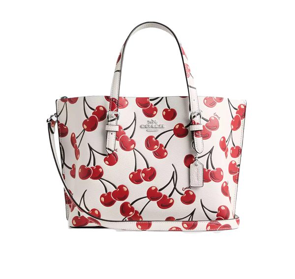 Coach Women's Mollie Tote Bag 25 With Cherry Print Silver/Chalk Multi