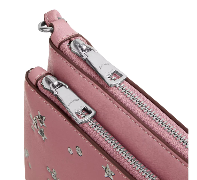 Coach Women's Double Zip Wallet With Star Print Pink/Silver