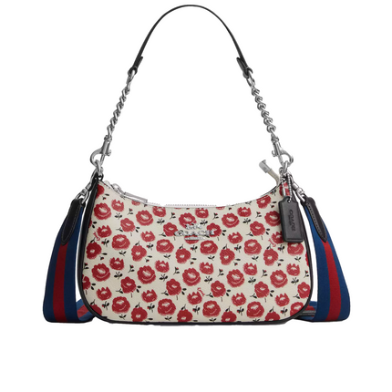 Coach Women's Teri Shoulder Bag With Floral Print Silver/Chalk/Black Multi