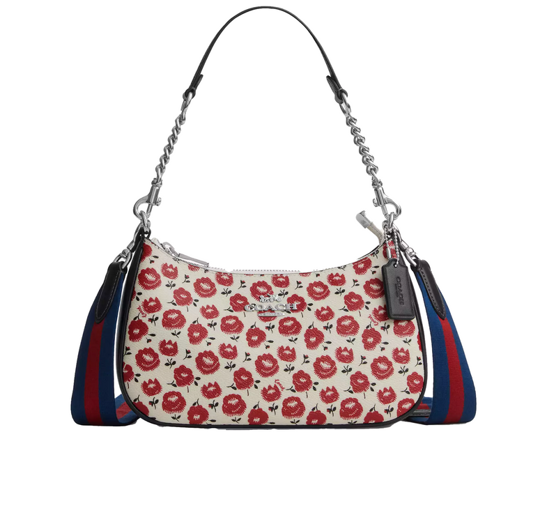 Coach Women's Teri Shoulder Bag With Floral Print Silver/Chalk/Black Multi