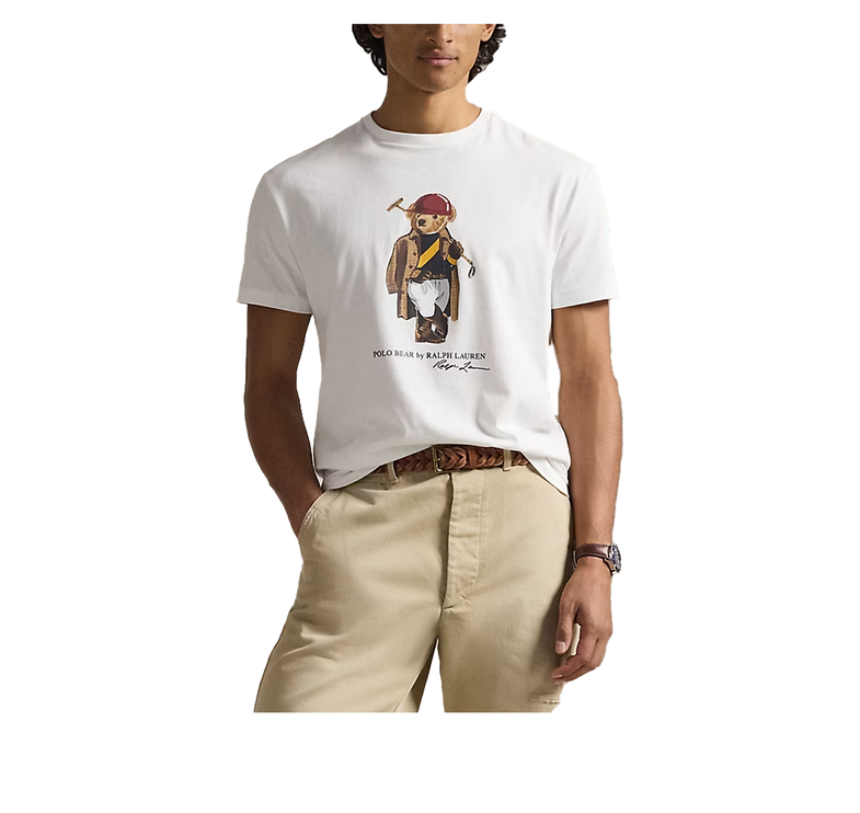 Polo Ralph Lauren Men's Classic Fit Polo Bear Jersey T-Shirt White Society Bear
