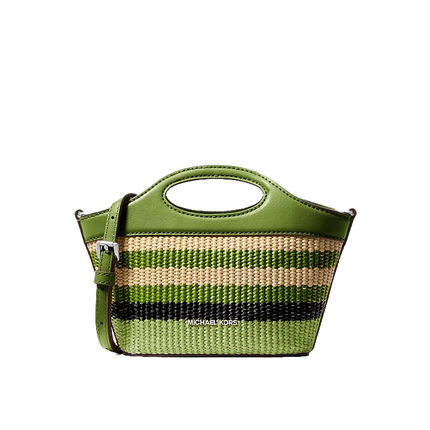 Michael Kors Women's Tatum Small Striped Woven Crossbody Bag Lime
