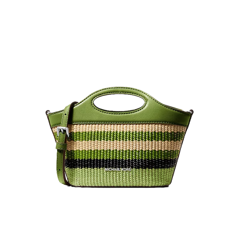 Michael Kors Women's Tatum Small Striped Woven Crossbody Bag Lime