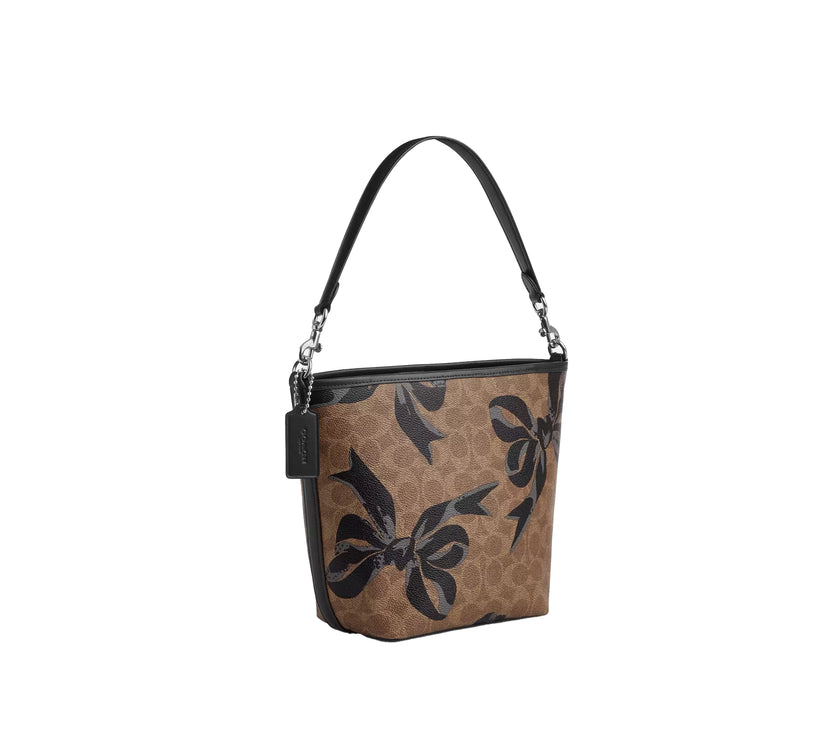 Coach Women's City Bucket Bag In Signature Canvas With Bow Print Silver/Tan/Black Multi