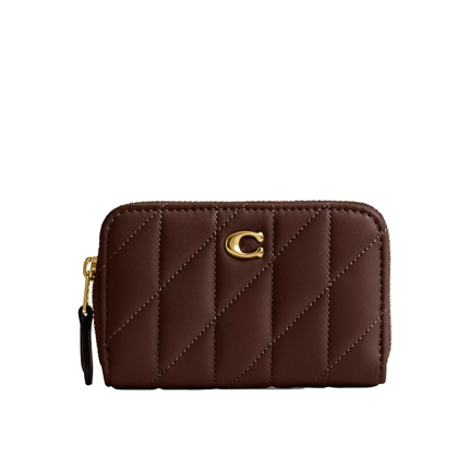 Coach Women's Essential Small Zip Around Card Case With Pillow Quilting Brass/Maple
