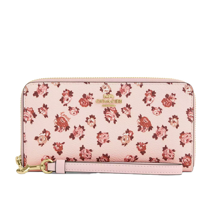 Coach Women's Long Zip Around Wallet With Rosette Print Gold/Blush Multi