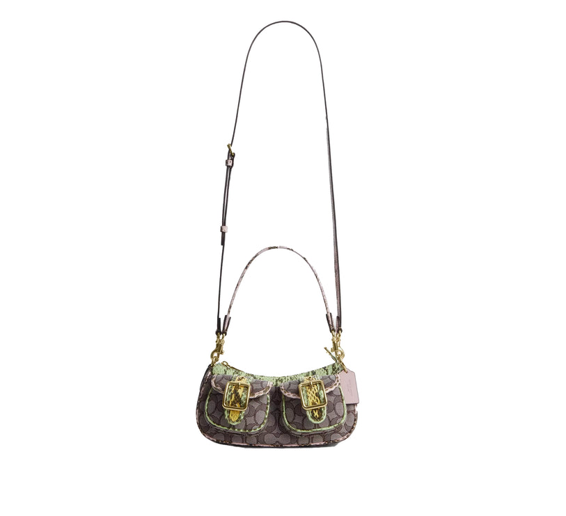 Coach Women's Ashton Shoulder Bag In Signature Jacquard Snake Embossed Leather/Gold/Oak Multi