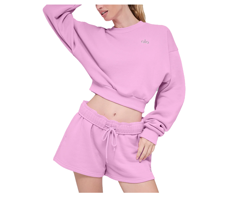 alo Women's Cropped Accolade Crewneck Candy Heart Pink