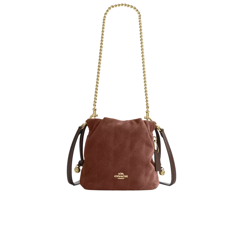 Coach Women's Faye Mini Drawstring Bag With Quilting Suede Gold