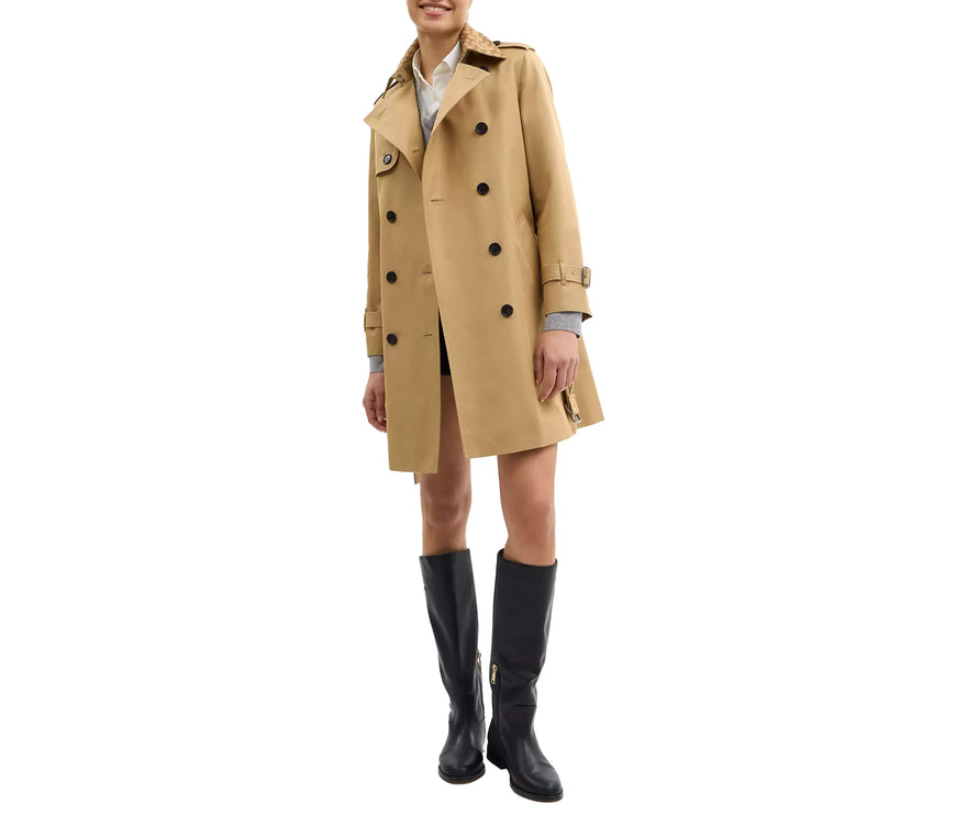 Coach Women's Mid Trench Coat With Signature Collar Khaki