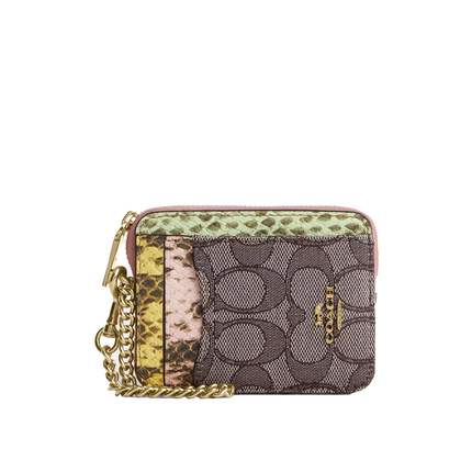 Coach Women's Zip Card Case In Signature Jacquard Gold/Oak Multi