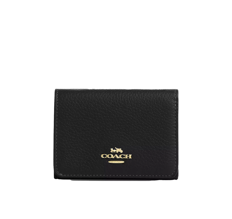 Coach Women's Card Holder Wallet In Signature Canvas Gold/Walnut/Black