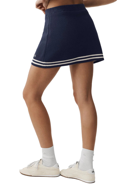 alo Women's Tennis Club Sweater Knit Skirt Navy/Ivory