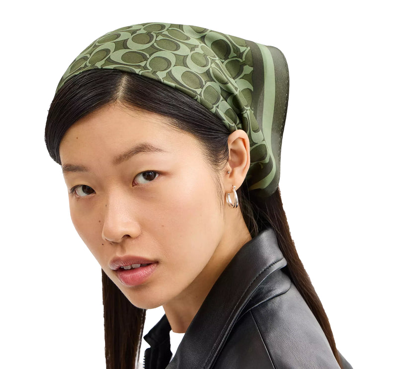 Coach Women's Signature Silk Square Scarf Olive