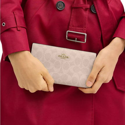 Coach Women's Slim Zip Wallet In Signature Canvas Gold/Sand/Chalk