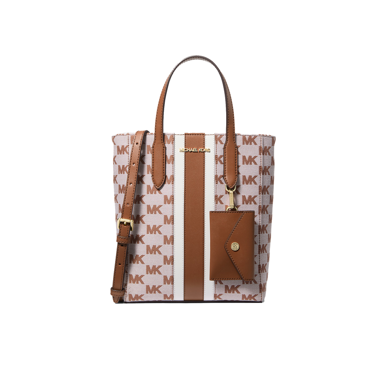 Michael Kors Women's Vincent Small Logo Jacquard Convertible Tote Bag with Card Case Luggage/Gold