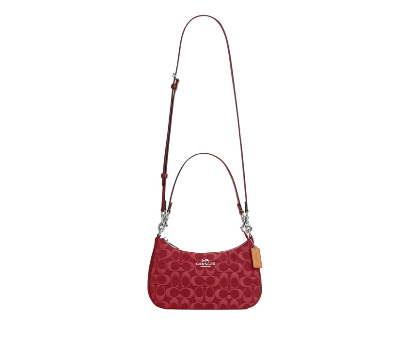Coach Women's Teri Shoulder Bag In Signature Denim Silver/True Red