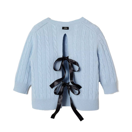Marc Jacobs Women's Open Back Bow Cable Sweater Blue