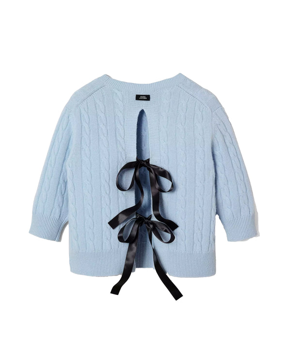 Marc Jacobs Women's Open Back Bow Cable Sweater Blue