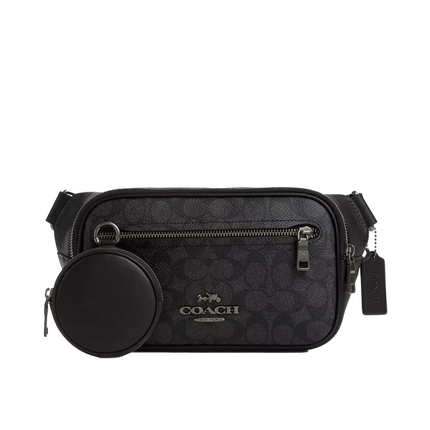 Coach Unisex Elias Belt Bag In Signature Canvas Gunmetal/Charcoal/Black