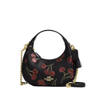 Coach Women's Carmen Mini Crossbody Bag With Cherry Print Gold/Black Multi